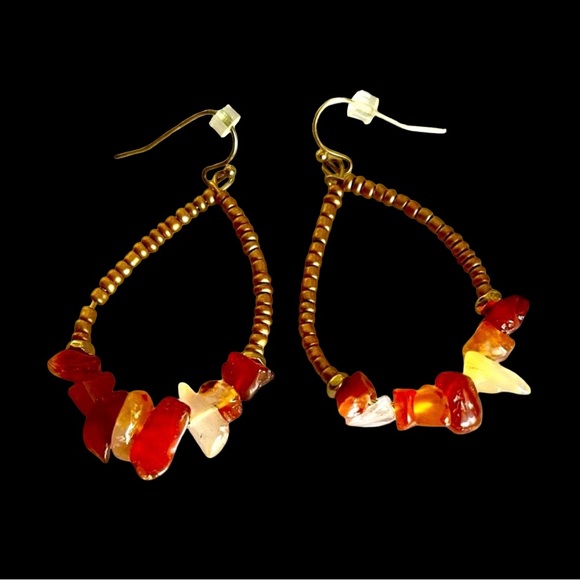 Jewelry - NWOT Carnelian And Glass Earrings With Gold Metal Wires